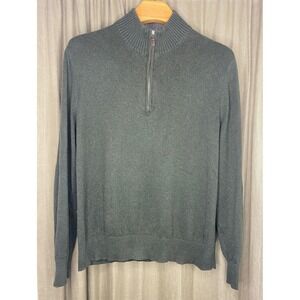 Eddie Bauer Mens 1/4 Zip Sweater Pullover Cotton Cashmere Blend Dark Grn Size L